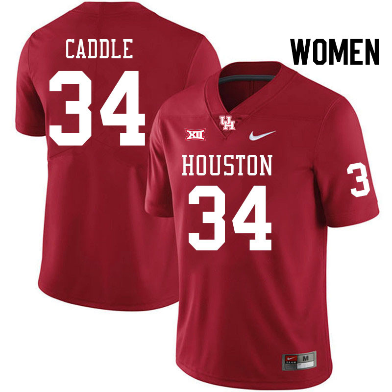 Women #34 Dylan Caddle Houston Cougars Big 12 XII College Football Jerseys Stitched-Red